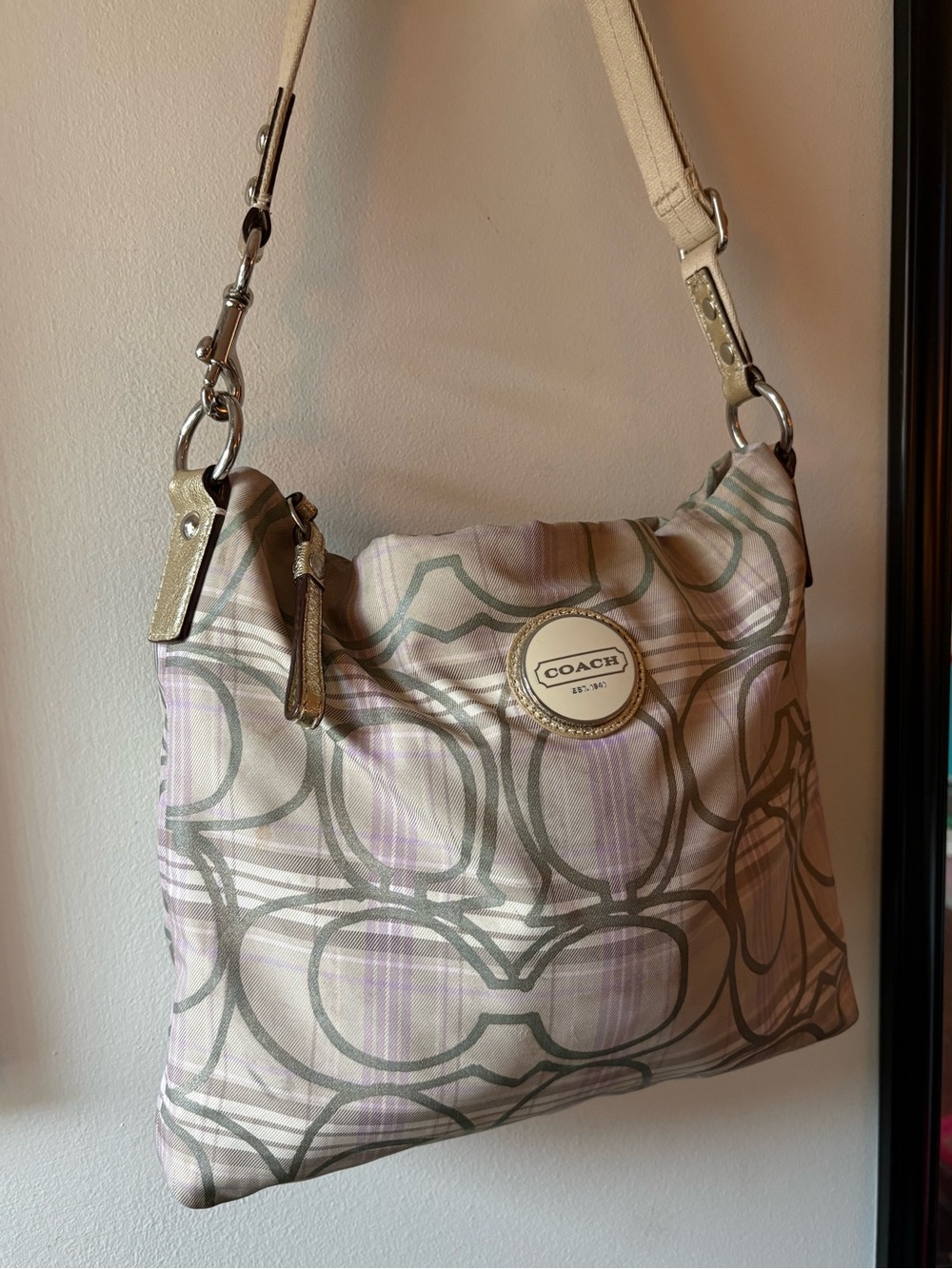 Coach Purple Plaid & Gold Purse